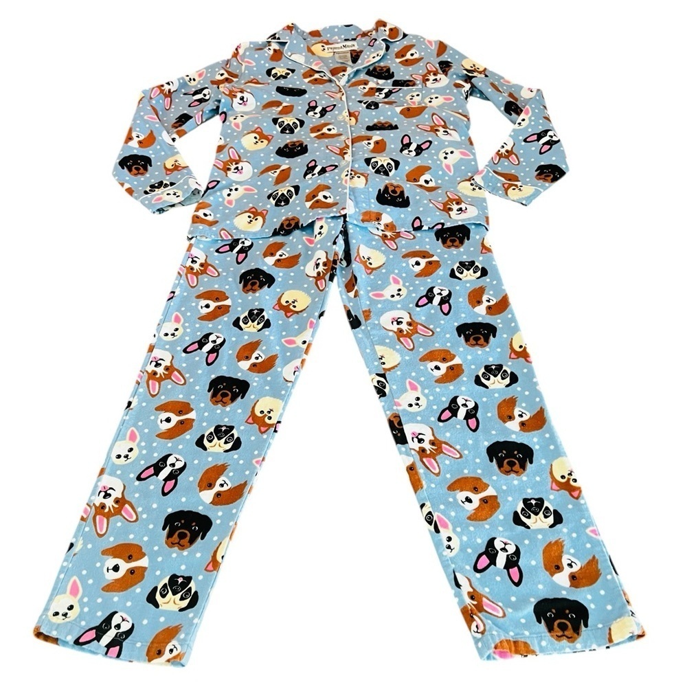Pajama Mania Women's Dog Print Pajama Set - Blue and Brown Size Small - Picture 2 of 14